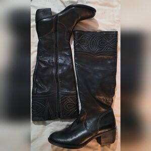 NURTURE JAZELLE BLACK LEATHER TALL BOOTS 10